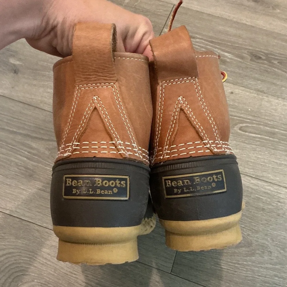 LL Bean Mens Leather Duck Boots 12 Brown Tan Bean Boots Rubber Rain Fisherman